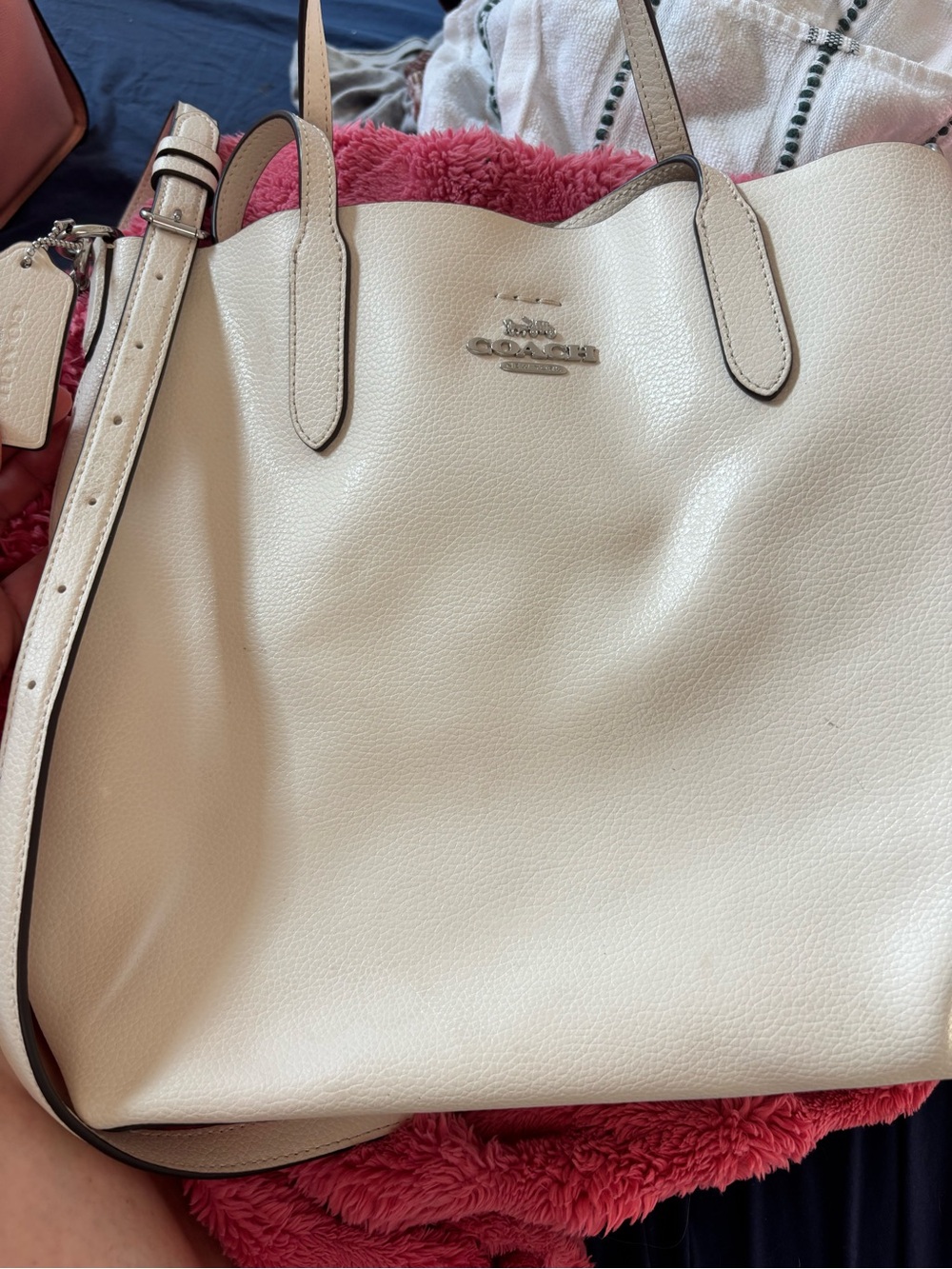 Coach Cream Leather Tote with Silver Logo - Picture 2 of 4